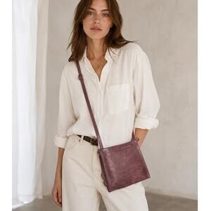 Kompanero Timeless Design Crossbody Leather Bag Burgundy/Brown Adjustable Strap